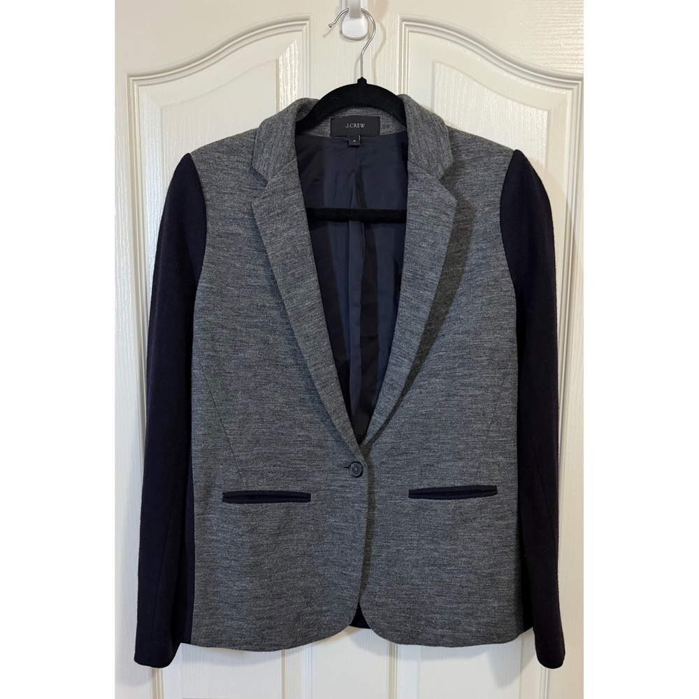 J.Crew Blazer Wool Blend Colorblock Gray Blue Collared Blazer Women 4 Career